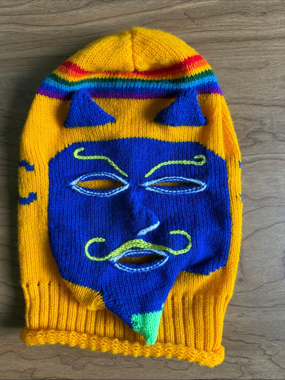 Yellow Knit Luchadore Style Devil Face Mask Balaclava Wool OS Ski Outdoor Winter